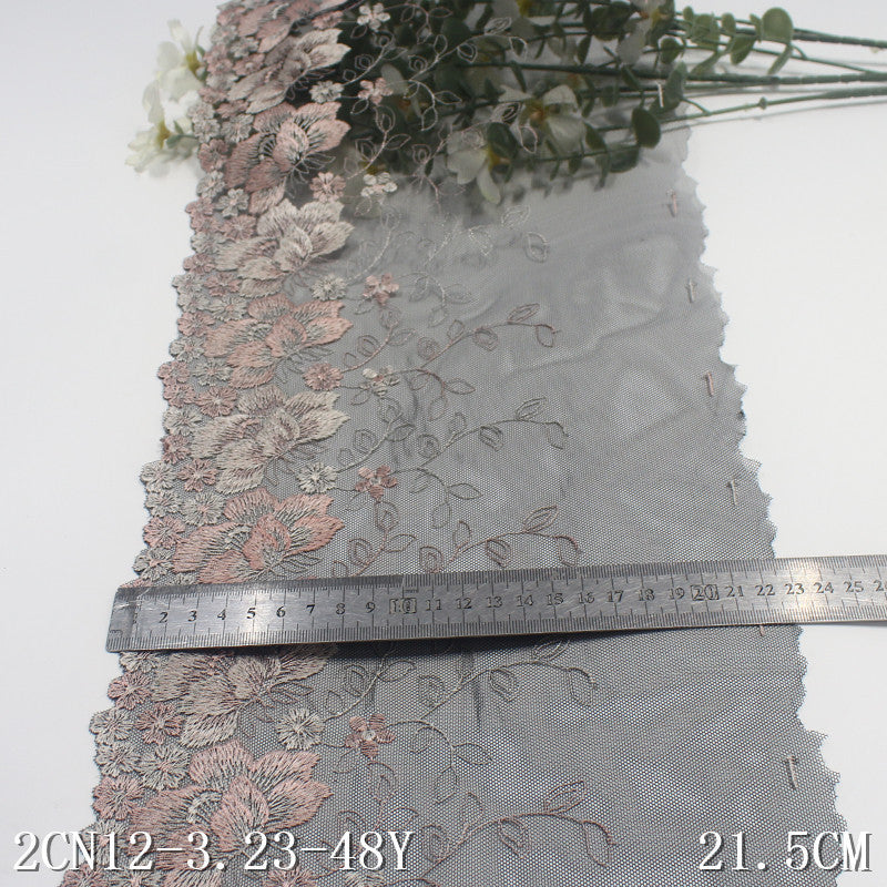 【1pack】-freedombeauty|Black Mesh Single Edge Vintage Flower Embroidery Trim Curtain Sofa Cushion 21cm Lace Trim Accessories