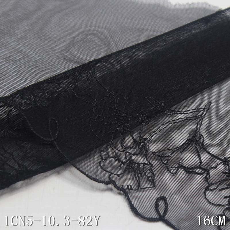 【1pack】-freedombeauty|Black Mesh Single-Sided Vintage Flower Pattern Embroidery Trim for DIY Curtain Accessories