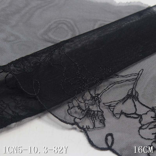 【1pack】-freedombeauty|Black Mesh Single-Sided Vintage Flower Pattern Embroidery Trim for DIY Curtain Accessories