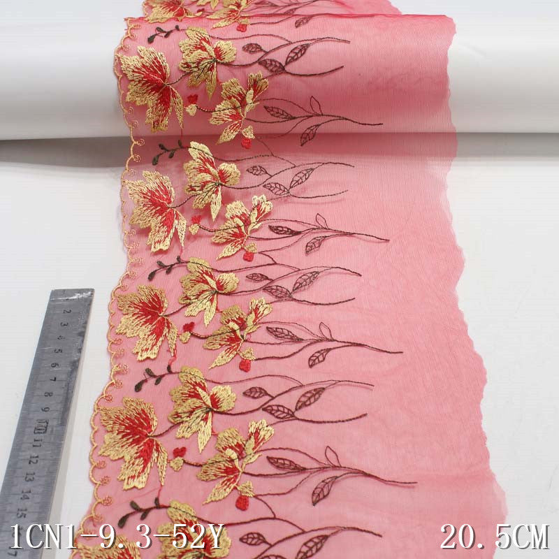 【1pack】-freedombeauty|Red Mesh Single-Sided Exquisite Flower Branch Pattern Embroidery Trim Accessories Sofa Cushion Curtain Trim
