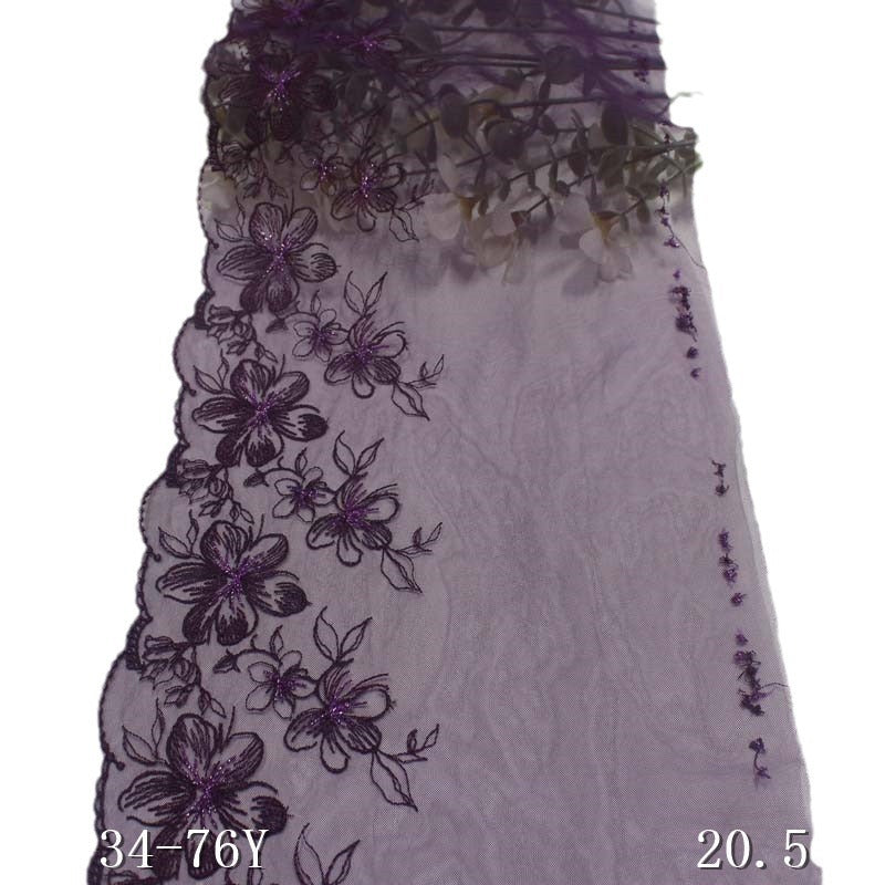 【1pack】-freedombeauty|Purple Mesh Simple Single-Sided Silver Thread Flower Embroidery Lace DIY Lingerie Clothing Lace Trim Accessories