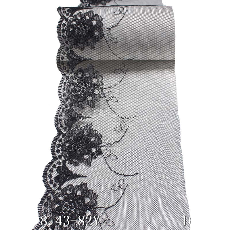 【1pack】-Freedombeauty | Black Mesh Polyester Thread Exquisite Flower Embroidery Lace Accessories Curtain Sofa Cushion Underwear Lace