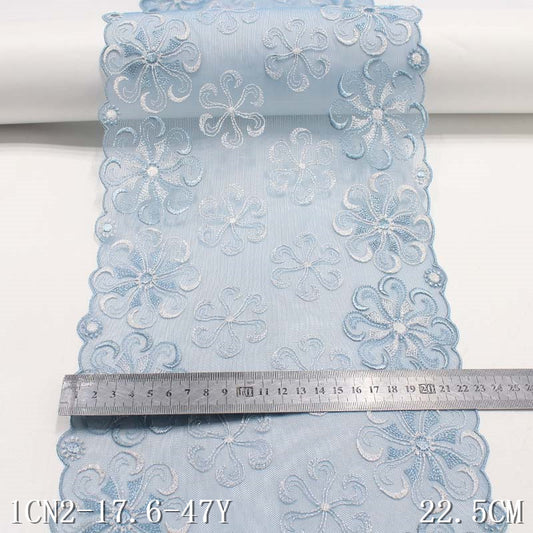 【1pack】-freedombeauty|Haze Blue with Silver Thread Embroidered Lace Pattern DIY Handmade Lingerie Curtain Accessories Lace
