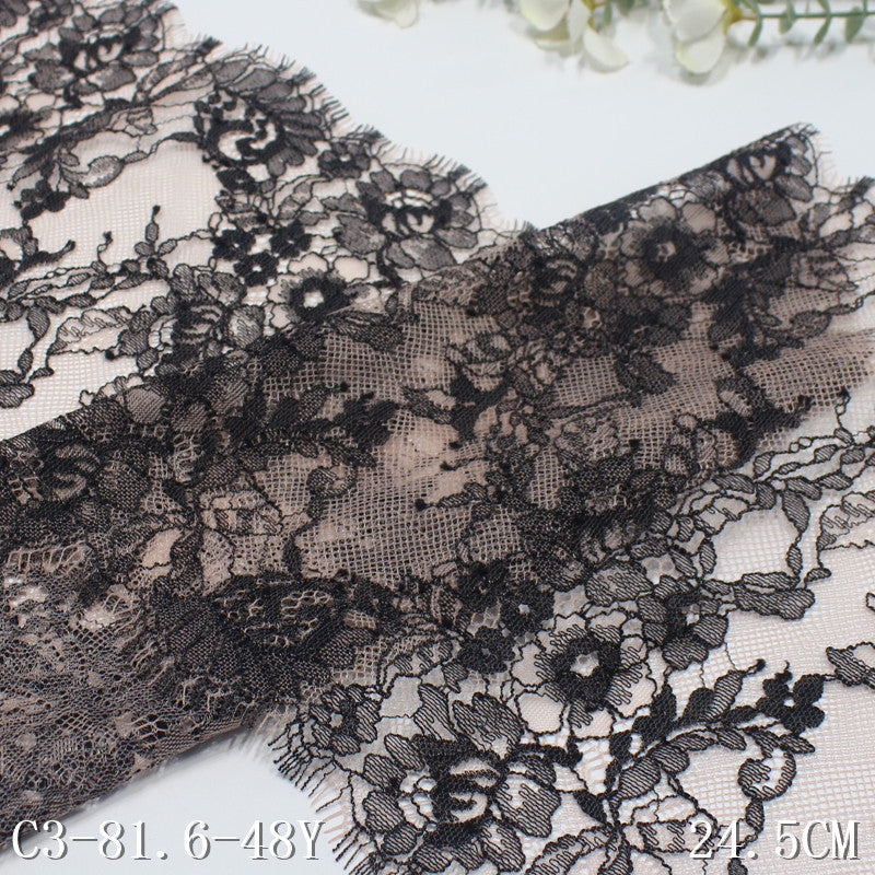 freedombeauty|Apricot Skin Tone Base Mesh French Black Full Pattern Non-Elastic Eyelash Lace Lightweight Home Textile Lace Trim
