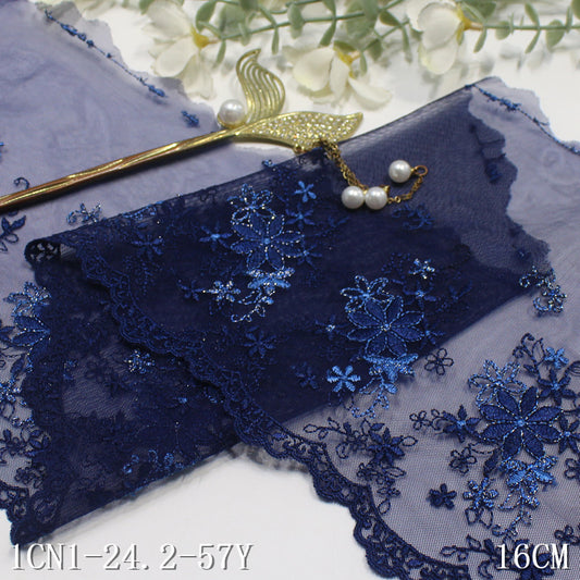 【1pack】-Freedombeauty | Multi-Color French Unilateral Silver Silk Small Flower Embroidery Lace 16cm Clothing Home Textile Lace Accessories DIY