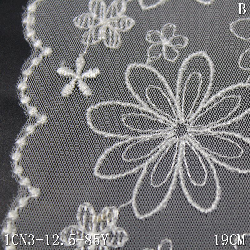 【1pack】-Freedombeauty | White Single-Side Japanese Style Fresh Flower Mesh Embroidered Lolita Clothing Lace Accessories