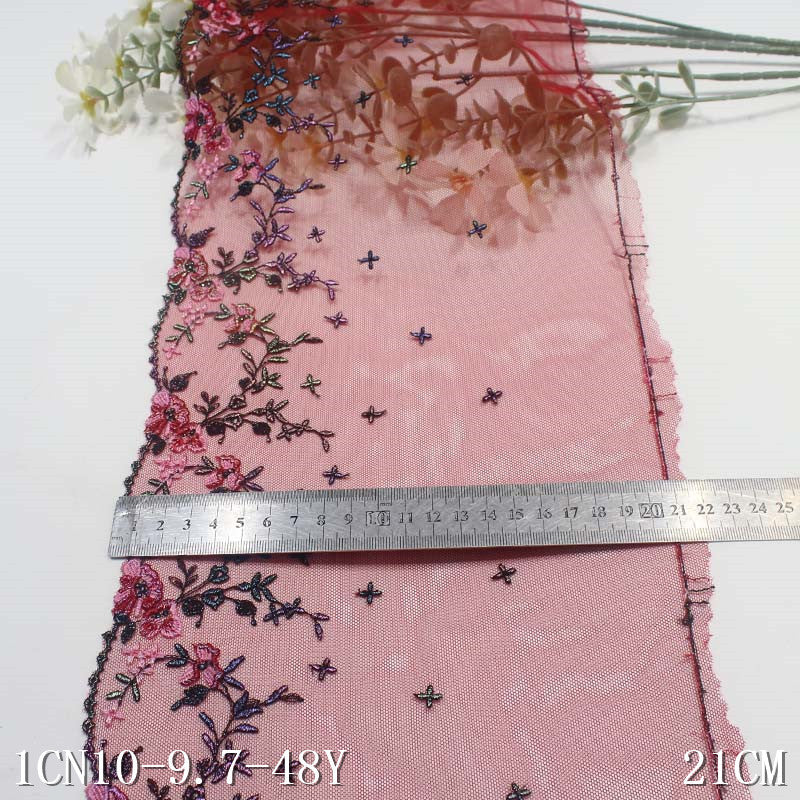 【1pack】-freedombeauty|Red Mesh Single-Sided Ancient Style Gold Stamping Small Flower Embroidery Lace Trim for Lingerie Performance Costume Lace Trim Accessories