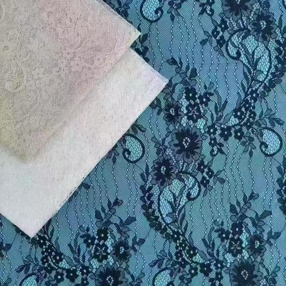 freedombeauty|Connected Phoenix Tail Flower Shape Full Nylon In Stock Lace Fabric Black and White Dress Gown Wedding Dress Eyelash Lace Fabric