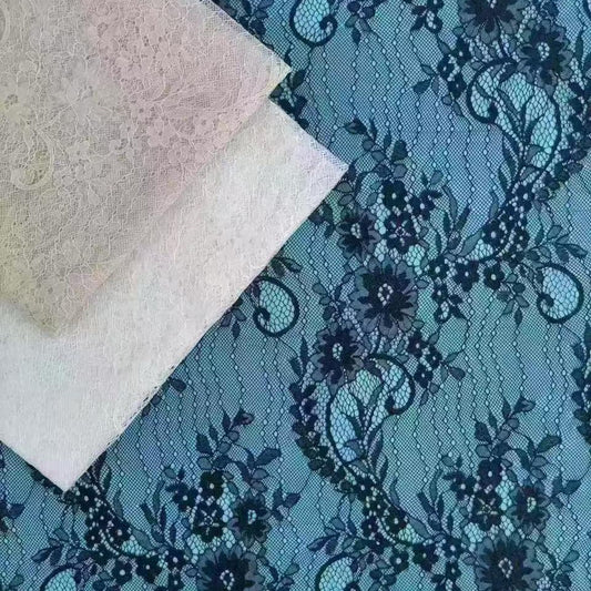 freedombeauty|Connected Phoenix Tail Flower Shape Full Nylon In Stock Lace Fabric Black and White Dress Gown Wedding Dress Eyelash Lace Fabric