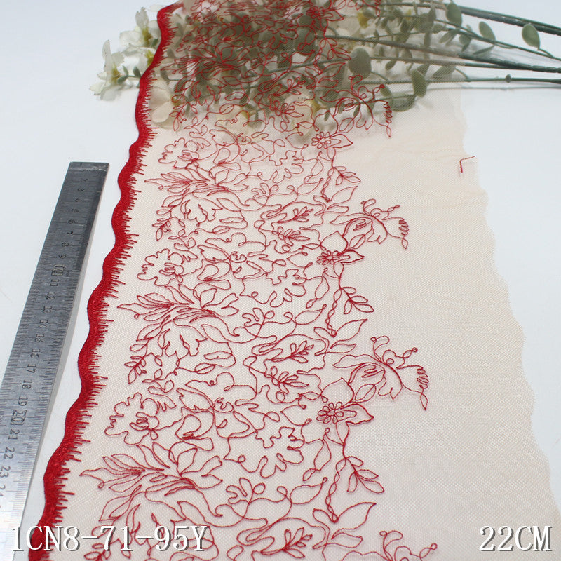 【1pack】-freedombeauty|Multicolor Single-Sided Half-Width Ancient Style Flower Embroidery Lace 22cm Clothing Home Textile Lace Trim DIY