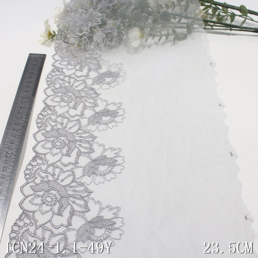 【1pack】-Freedombeauty | Multi-Color Mesh Unilateral Ancient Style Flower Embroidery Lace 23cm Clothing Home Textile Lace Accessories DIY