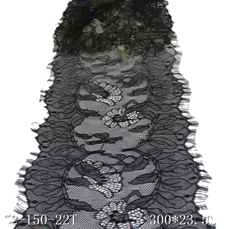 freedombeauty|Black Double Wave Asymmetrical Vintage Leaf Non-Elastic Eyelash Garment Home Textile 23cm Lace Trim Accessories