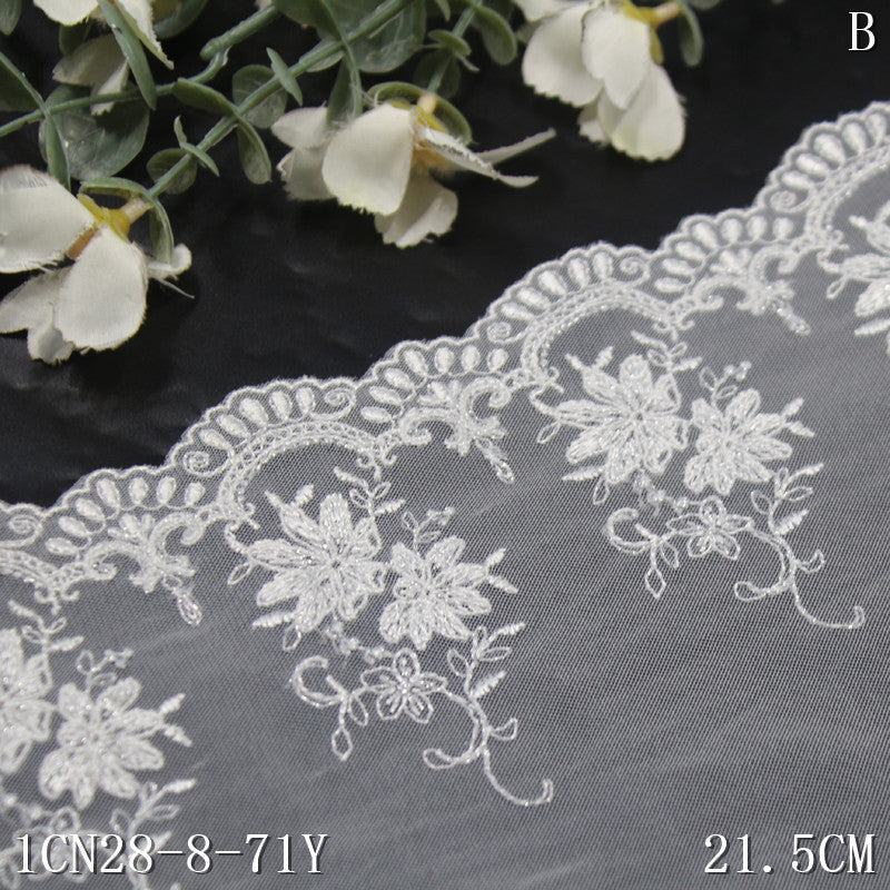 【1pack】-freedombeauty|White Single-Sided French Silver Thread Flower Mesh Embroidery Curtain Sofa Cushion Lace Trim DIY Accessories