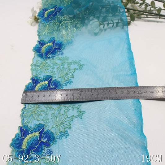 【1pack】-freedombeauty|Purple Mesh Single-Sided Vintage Flower Embroidery Lace 19cm Clothing Home Textile Lace Trim DIY