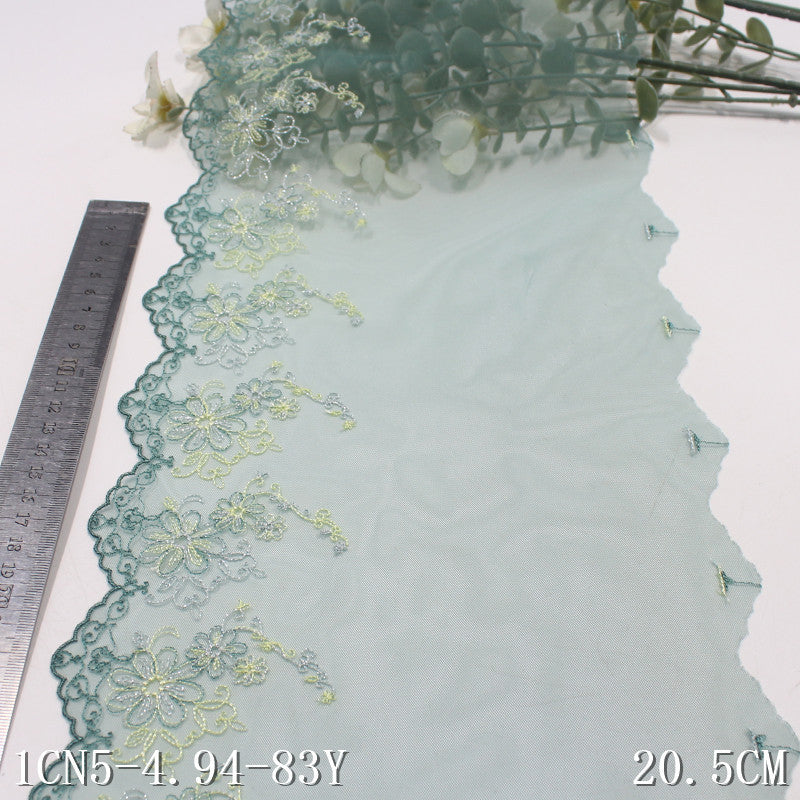【1pack】-freedombeauty|Green Single-Sided Vintage Silver Thread Flower Embroidery Trim 20cm Clothing Home Textile Lace Trim DIY Accessories