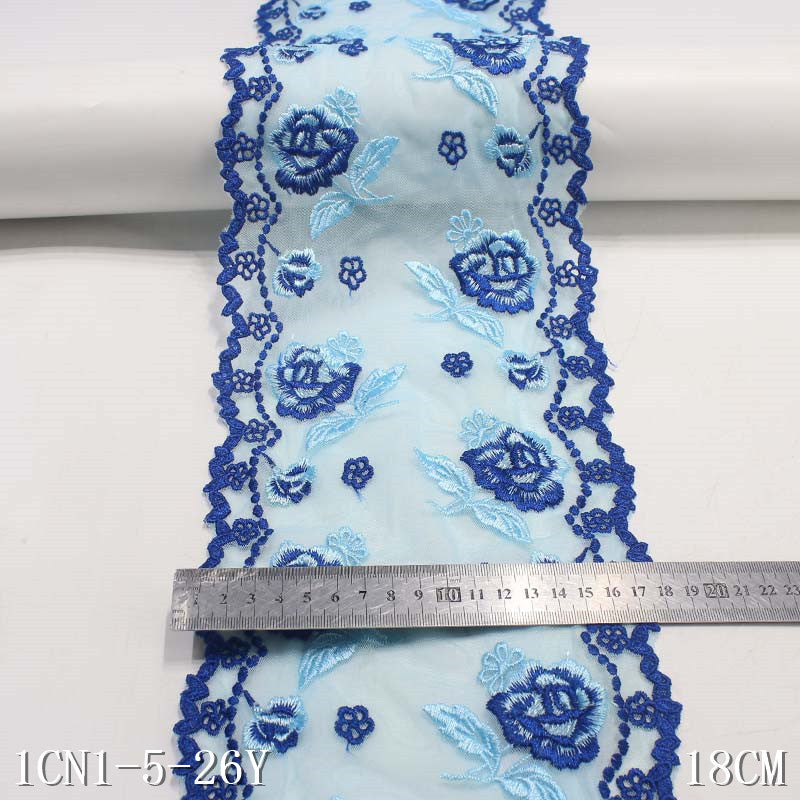 【1pack】-Freedombeauty | Blue Grenadine Bilateral Texture Flowers Print Embroidery Lace Accessories Curtain DIY Handmade Lace