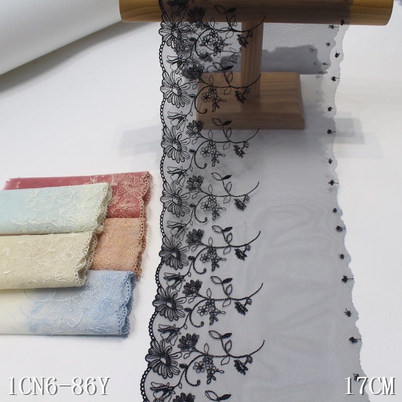 【1pack】-freedombeauty|Multicolor Single-Sided Japanese Style Silver Thread Flower Mesh Embroidery 15cm Clothing Home Textile Lace Trim DIY