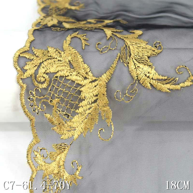 【1pack】-freedombeauty|In Stock Single Side Gold Floral Case 3D Embroidery Black Mesh Transparent Cheongsam Clothing Accessories Embroidery Lace