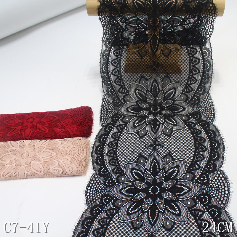 freedombeauty|Multicolor Double-Sided Wavy Vintage Elastic Eyelash Lace Trim Performance Costume Curtain 24cm Lace Trim Accessories