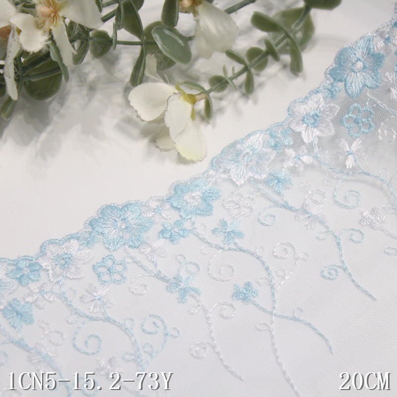 【1pack】-Freedombeauty | Blue Grenadine Unilateral Two-Tone Vintage Small Flower Embroidery Clothing Home Textile 20cm Lace Accessories DIY