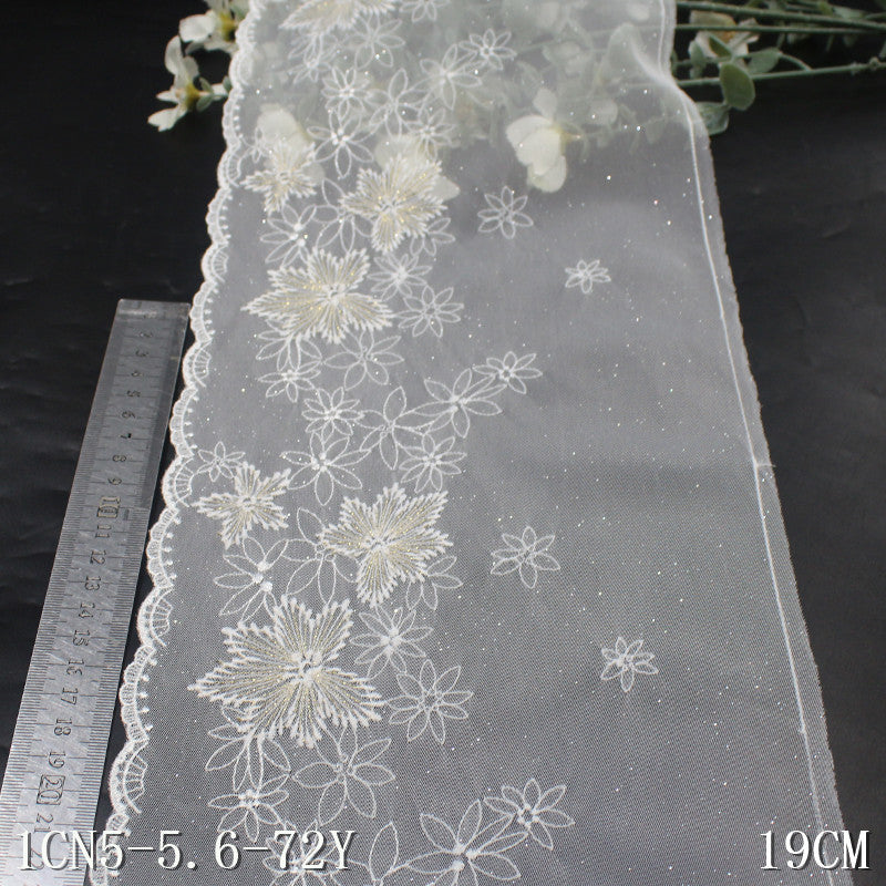 【1pack】-freedombeauty|Multicolor Glitter Single Edge Vintage Flower Mesh Embroidery 18cm Clothing Home Textile Lace Trim DIY