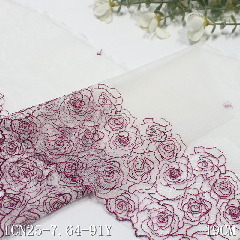【1pack】-Freedombeauty | Pink One Side Half Rose Light Mesh Embroidery 19cm Clothing Home Textile Lace Accessories DIY