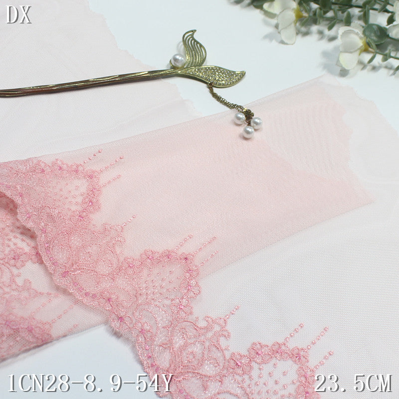 【1pack】-freedombeauty|Pink Mesh Single-Sided French Pattern Embroidery Lace Trim 23cm Curtain Sofa Cushion Lace Trim Accessories