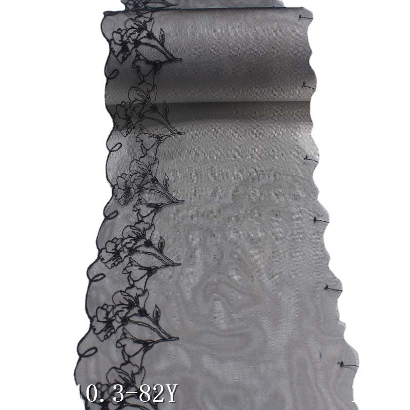 【1pack】-freedombeauty|Black Mesh Single-Sided Vintage Flower Pattern Embroidery Trim for DIY Curtain Accessories