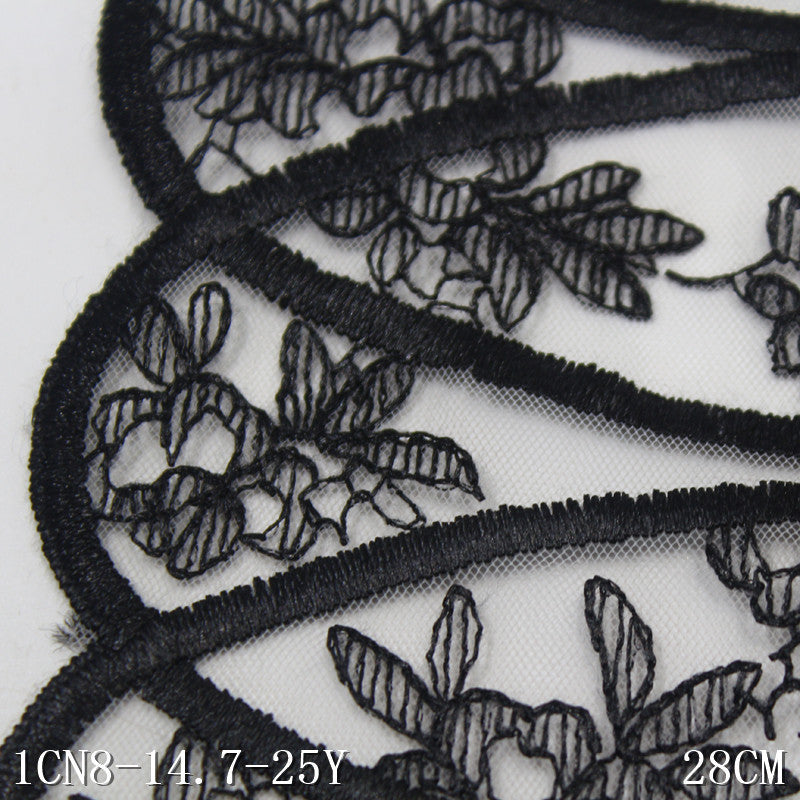 【1pack】-freedombeauty|White Mesh Double-Sided Black Half-Oval Misaligned Flower Vine Embroidery Trim Vintage Clothing Backpack Accessories DIY