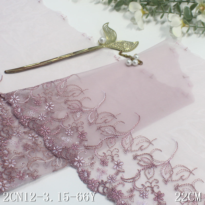 【1pack】-freedombeauty|Multicolor Mesh Single Edge Vintage Floral Embroidery Trim Clothing Home Textile 21cm Lace Trim DIY Accessories