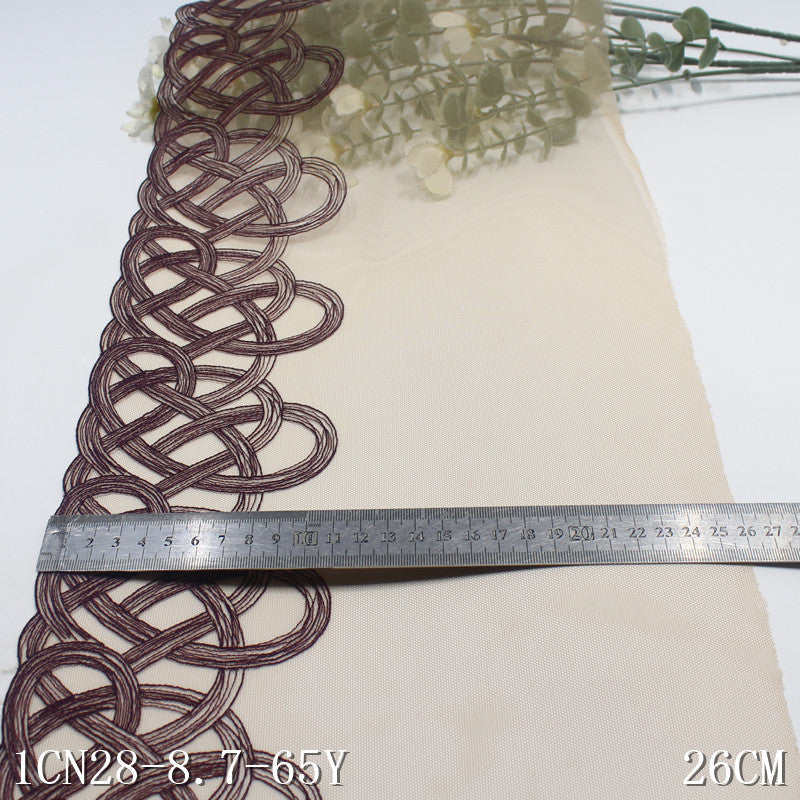 【1pack】-freedombeauty|Skin Tone Mesh Single Side Ancient Style Line Embroidery Lace Trim 26cm Curtain Sofa Cushion Lace Trim Accessories
