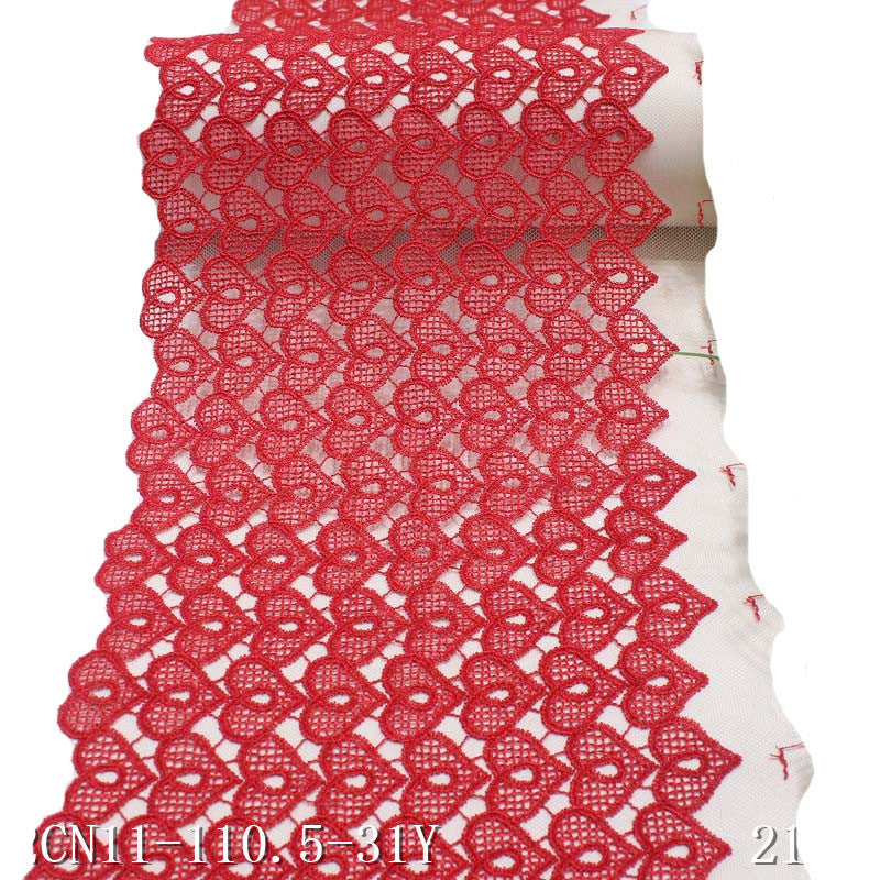 【1pack】-freedombeauty|Apricot Mesh Red Polyester Thread Heart Embroidery Lace Trim Curtain Clothing Underwear Lace Trim