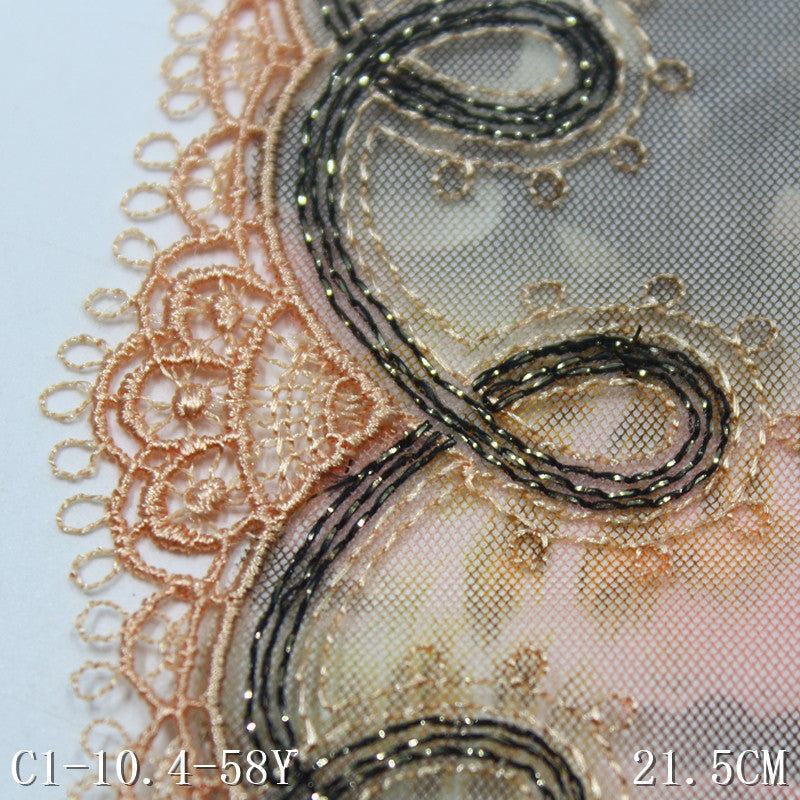 【1pack】-Freedombeauty | Bilateral Gold Thread Water Soluble Classical Printed Mesh Embroidery 21cm Curtain Sofa Cushion Lace Accessories