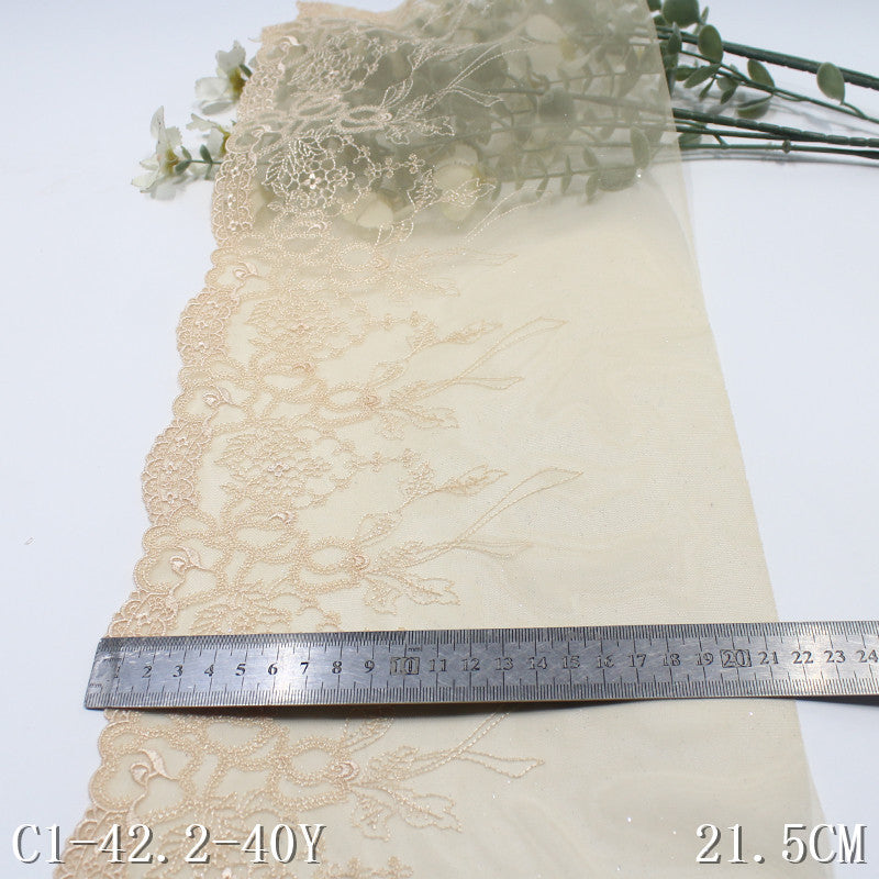 【1pack】-freedombeauty|Vintage Skin Tone Ribbon Flower Glitter Mesh Embroidery 21cm Clothing Home Textile Lace Trim DIY