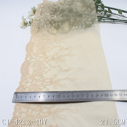 【1pack】-freedombeauty|Vintage Skin Tone Ribbon Flower Glitter Mesh Embroidery 21cm Clothing Home Textile Lace Trim DIY
