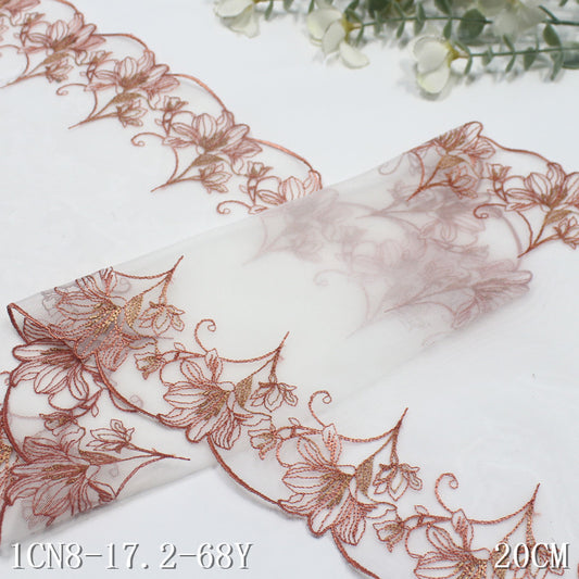 【1pack】-Freedombeauty | White Mesh Single Bilateral Antique Flower Embroidery Lace 18cm Han Chinese Clothing Lace Accessories