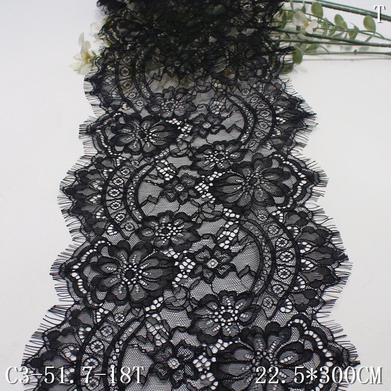 freedombeauty|Black Double-Sided Large Wave French Flower Non-Elastic Eyelash 22cm Lingerie Clothing Lace Trim DIY