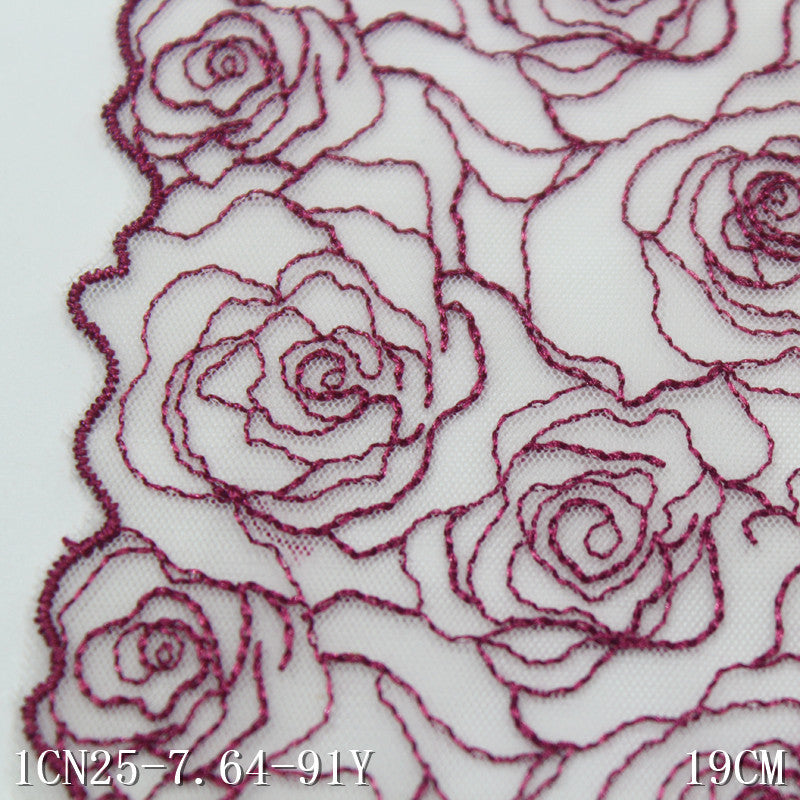 【1pack】-Freedombeauty | Pink One Side Half Rose Light Mesh Embroidery 19cm Clothing Home Textile Lace Accessories DIY