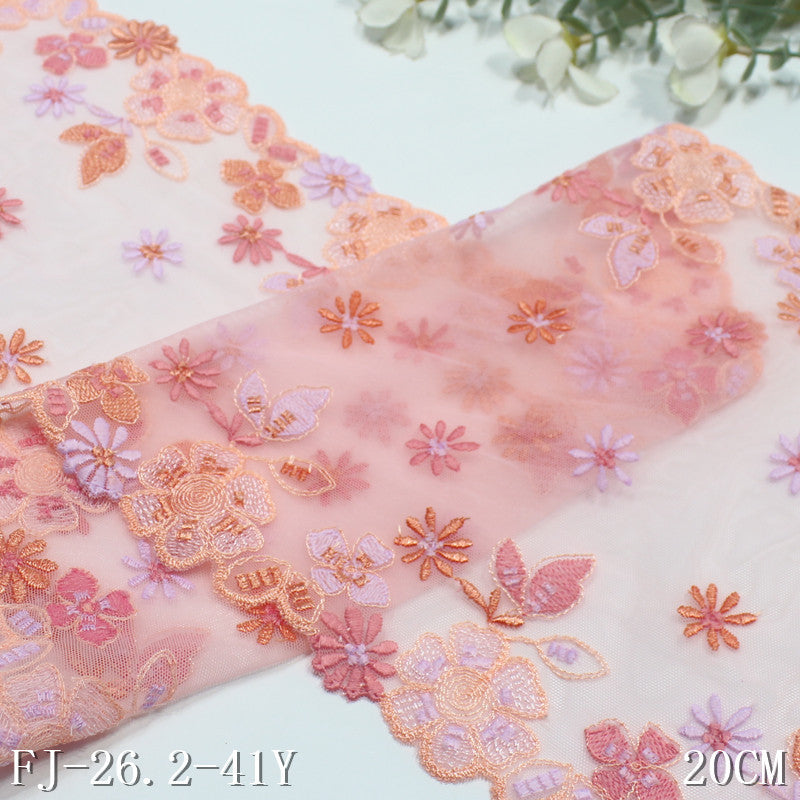 【1pack】-Freedombeauty | Pink Bilateral Fresh Flowers Stretch Embroidery Lace Lolita Clothing Lace Accessories