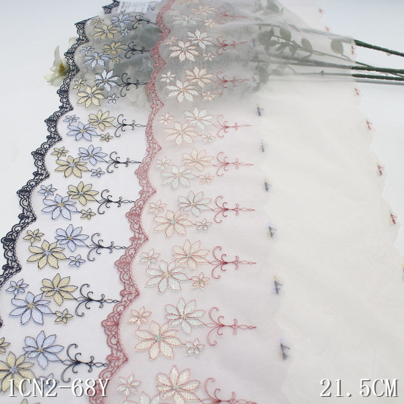 【1pack】-freedombeauty|Two-tone Single-sided French Floral Lightweight Embroidered Lace Trim 21cm Curtain Sofa Cushion Lace Trim Accessories