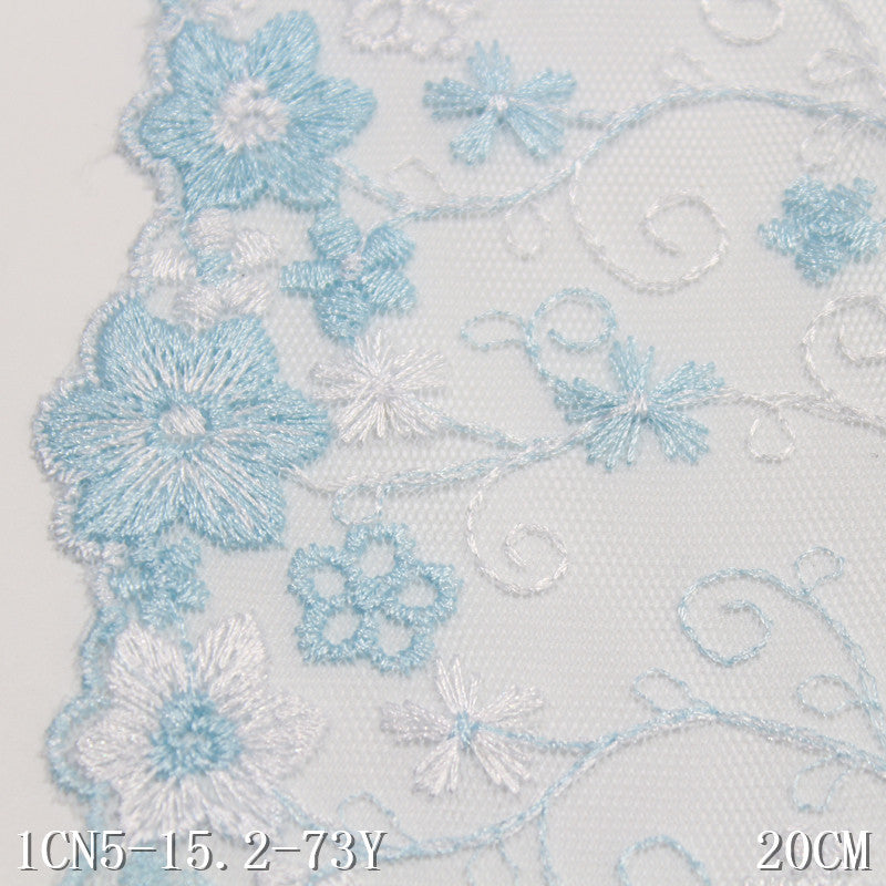 【1pack】-Freedombeauty | Blue Grenadine Unilateral Two-Tone Vintage Small Flower Embroidery Clothing Home Textile 20cm Lace Accessories DIY