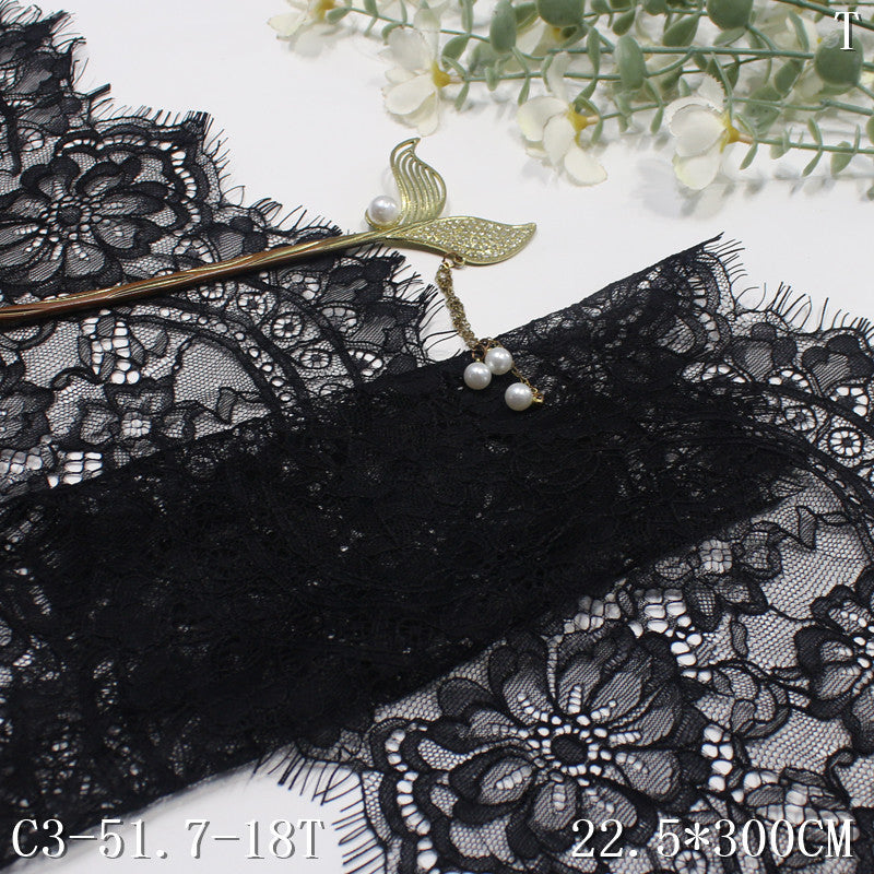 freedombeauty|Black Double-Sided Large Wave French Flower Non-Elastic Eyelash 22cm Lingerie Clothing Lace Trim DIY