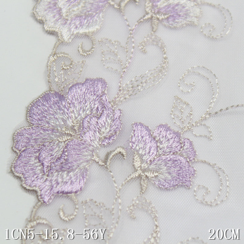 【1pack】-freedombeauty|Purple Mesh Single Edge Textured Flower Embroidery Trim 20cm Clothing Home Textile Lace Trim DIY Accessories