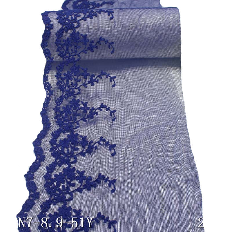 【1pack】-freedombeauty|Dark Blue Mesh Cotton Thread Small Floral Embroidery Trim Accessories Curtain Decoration Sofa Cushion Trim