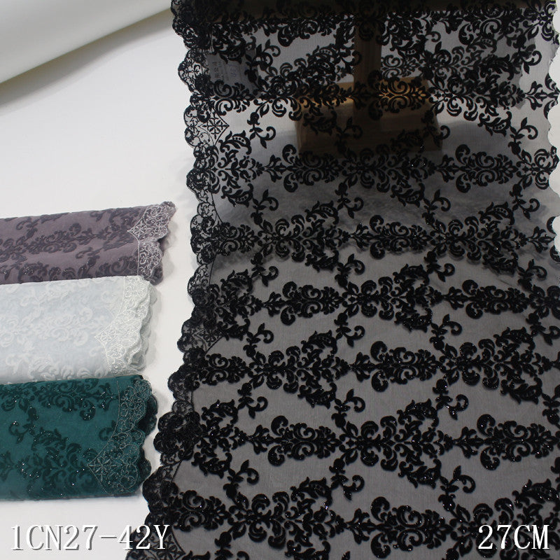 【1pack】-freedombeauty|Multicolor Chiffon Mesh Single-Sided Flocking Pattern Embroidery Trim Curtain Sofa Cushion Lace Trim Accessories