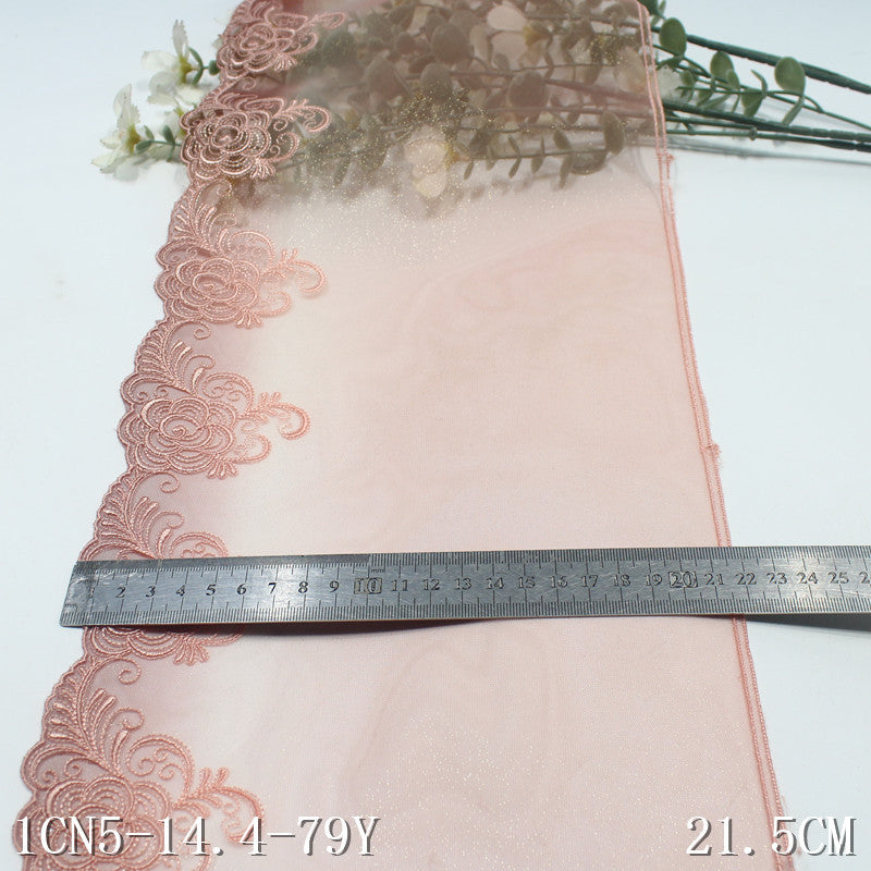 【1pack】-freedombeauty|Pink Glitter Mesh Single Edge Chinese Style Flower Embroidery Lace Trim Clothing Home Textile Lace Trim Accessories