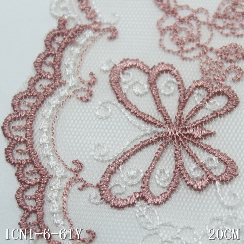 【1pack】-freedombeauty|Two-tone French Style Single-sided Exquisite Butterfly Mesh Embroidery 20cm Curtain Sofa Cushion Lace Trim Accessories