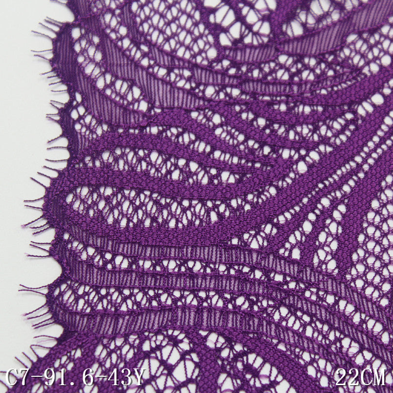 freedombeauty|Purple Double-Sided Wavy Ethnic Style Elastic Eyelash Lace Dance Costume Curtain 22cm Lace Trim Accessories
