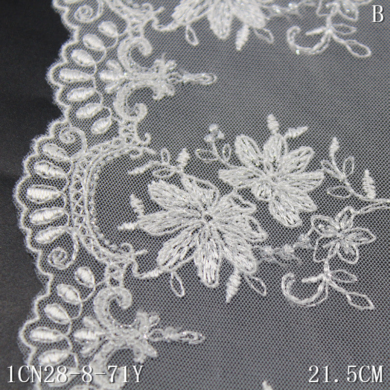 【1pack】-freedombeauty|White Single-Sided French Silver Thread Flower Mesh Embroidery Curtain Sofa Cushion Lace Trim DIY Accessories
