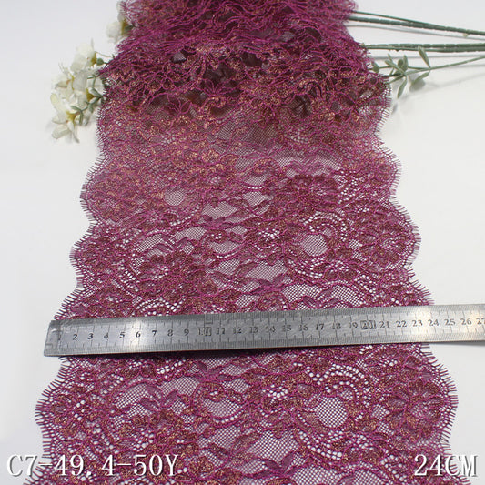 freedombeauty|Dark Purple Full Gold Foil Non-Elastic Eyelash Lace Trim Performance Costume Curtain 24cm Lace Trim Accessories